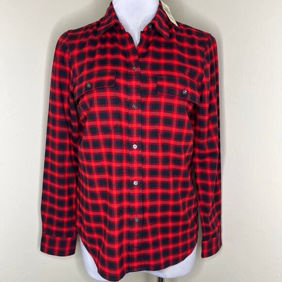 LL Bean Signature Flannel Shirt 6 Womens Red Black Plaid Western Lightweight New - Picture 1 of 9